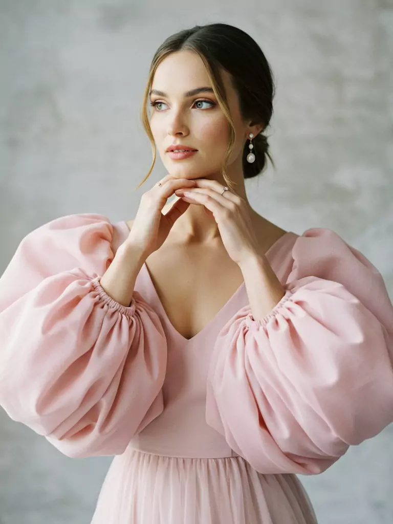 Pink Dress with Balloon Sleeves