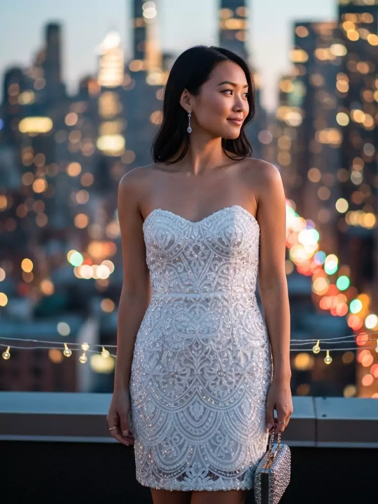 Strapless White Sequin Dress