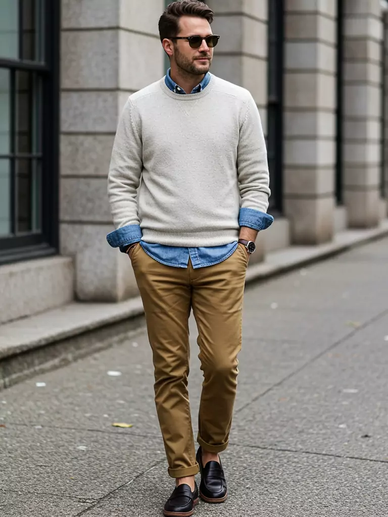 Sweater + Chambray Shirt + Chinos