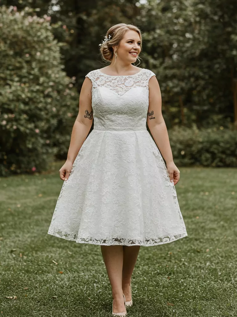 Tea-Length A-Line with Floral Lace