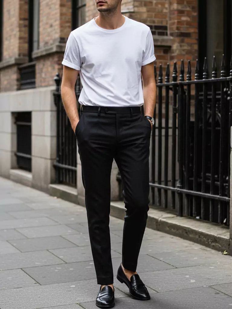 White Tee + Black Trousers