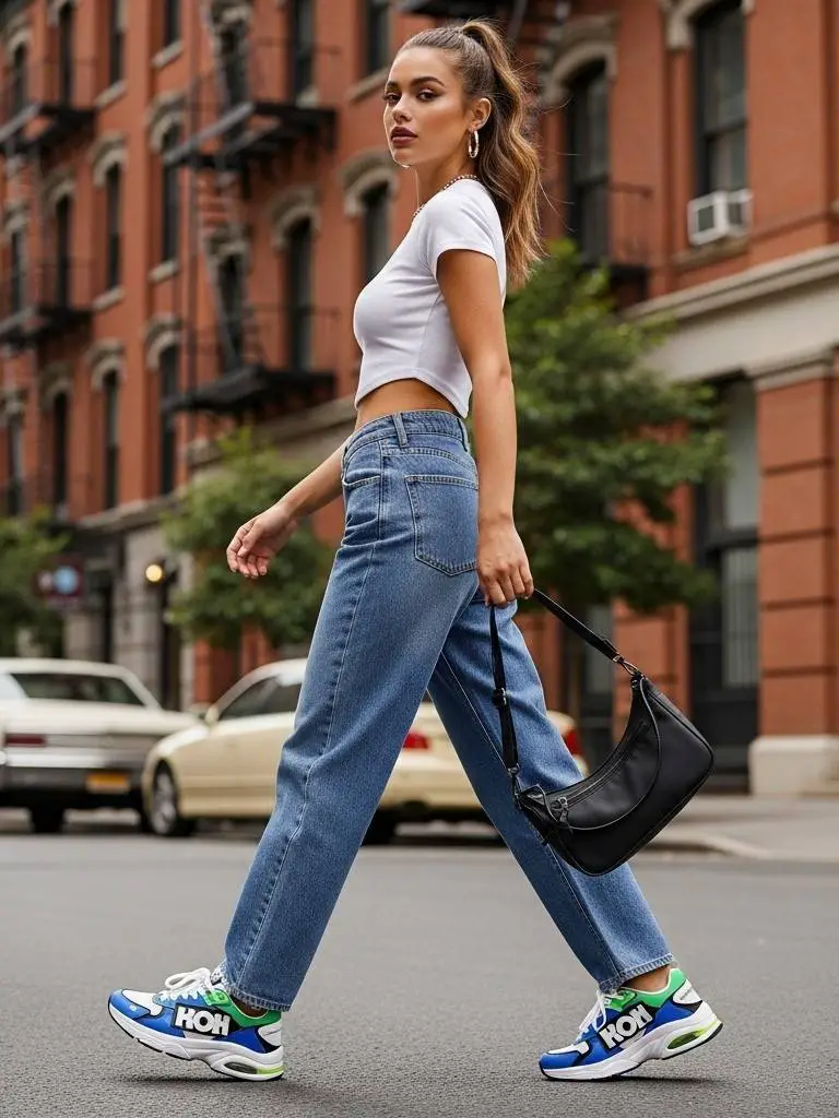 Baggy Jeans + Tee + Statement Chunky Sneakers