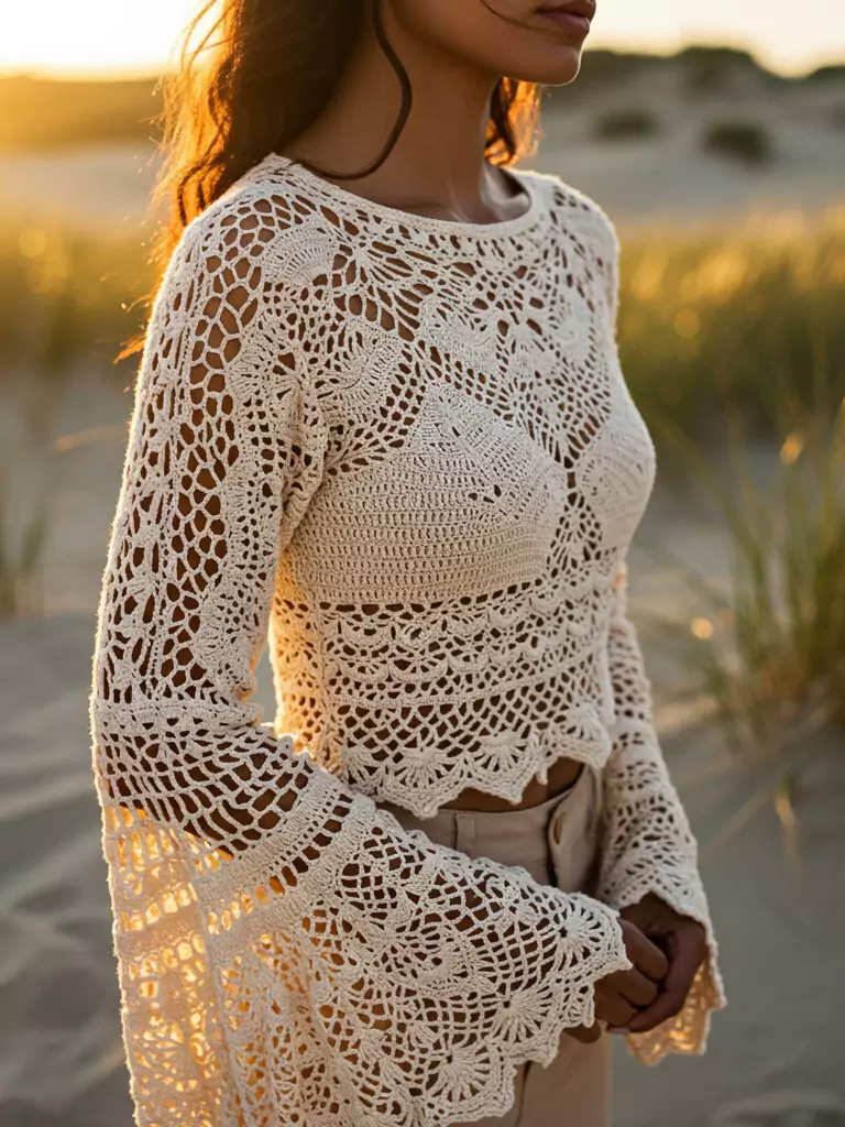 Bell-Sleeve Crochet Top