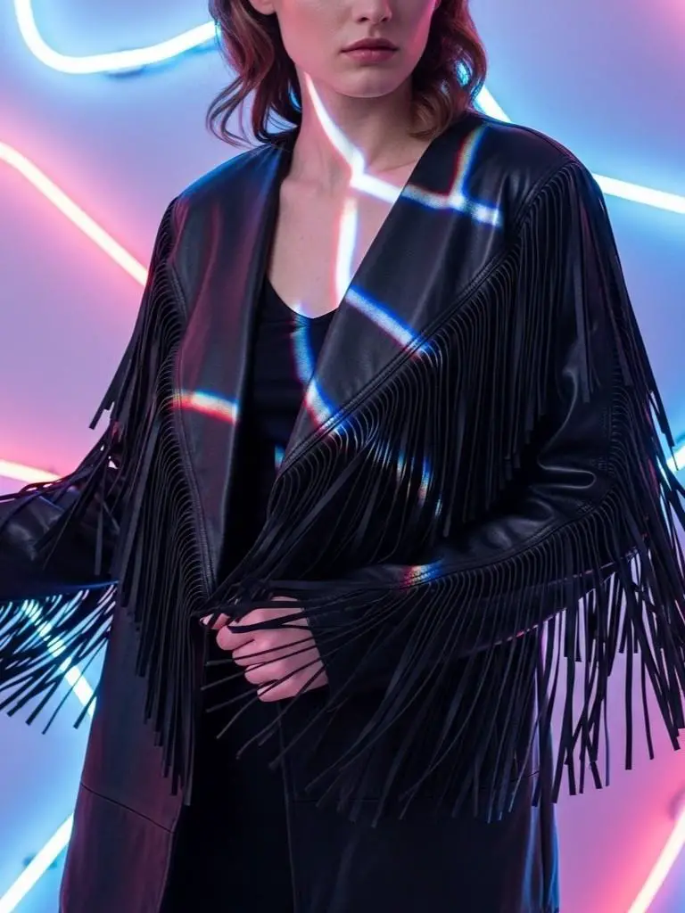 Black Leather Fringe Jacket