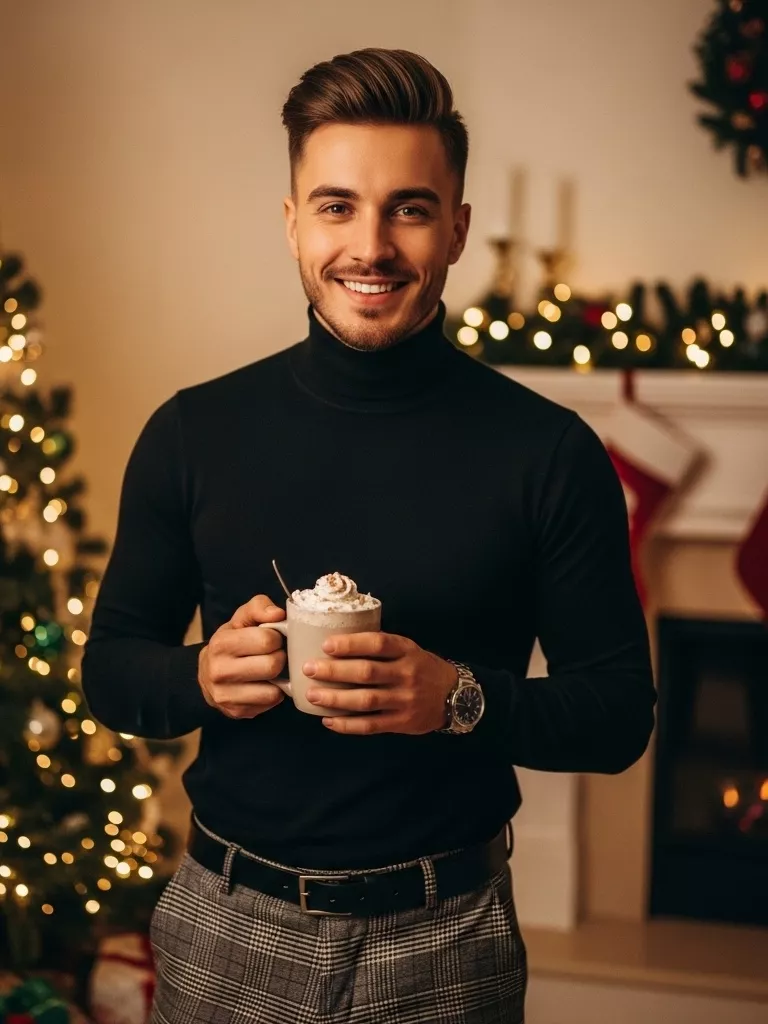 Black Turtleneck and Plaid Pants