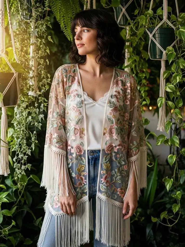 Boho Fringe Kimono Jacket