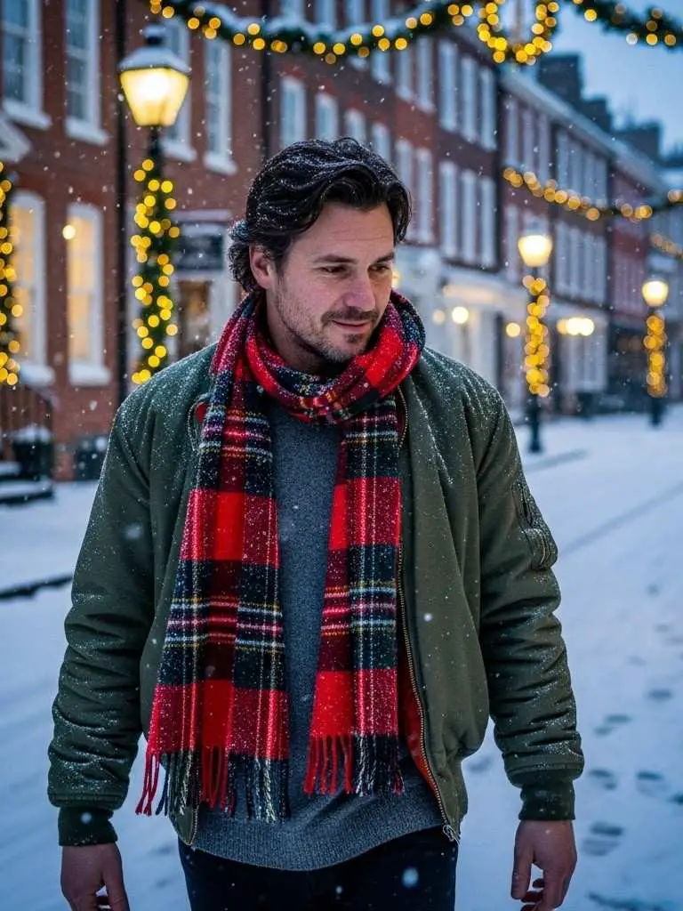 Bomber Jacket with Festive Scarf