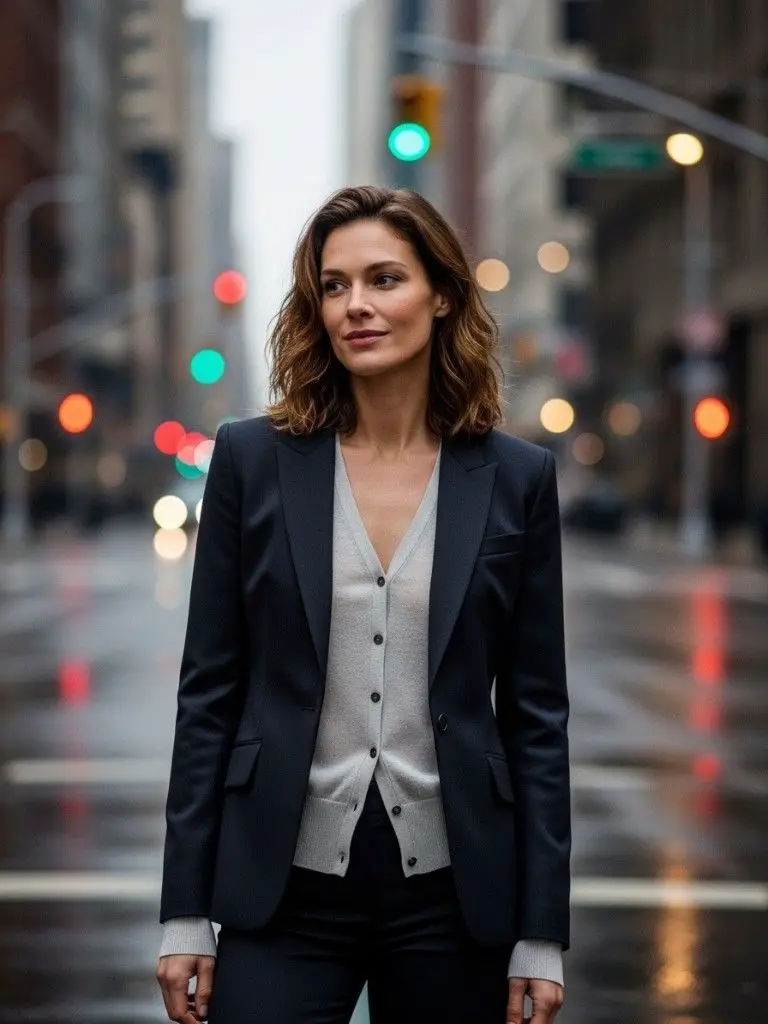 Cardigan Layered with a Blazer