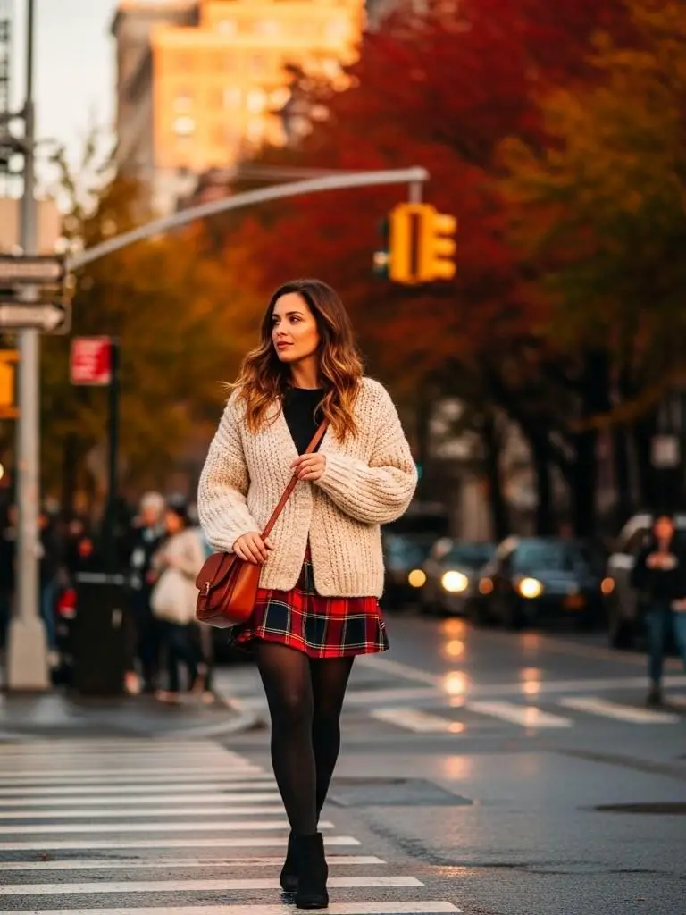 Chunky Knit Cardigan with a Mini Skirt
