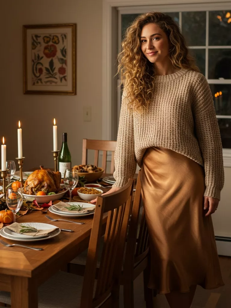 Chunky Sweater + Slip Skirt