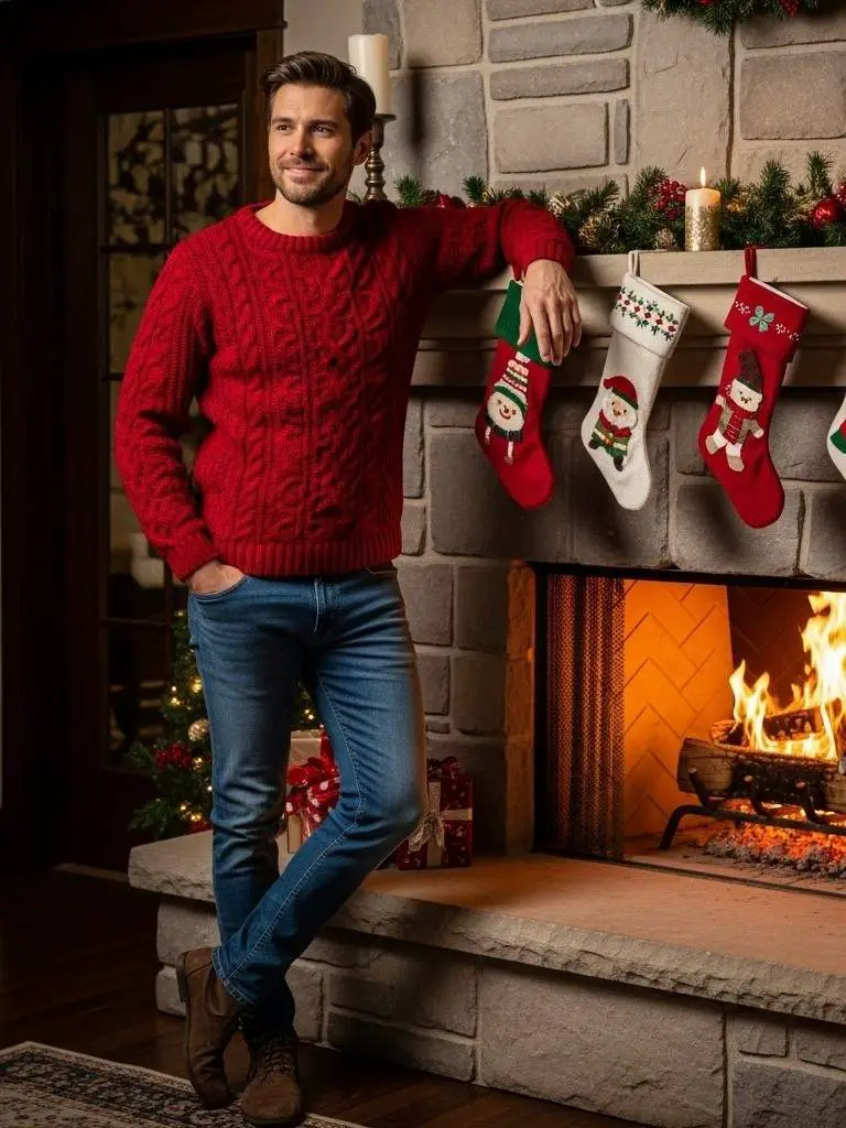 Classic Red Sweater with Jeans
