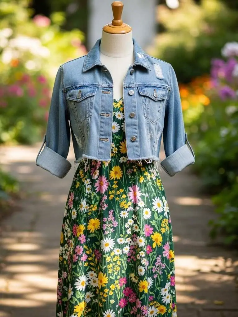 Cropped Denim Over Maxi Dress