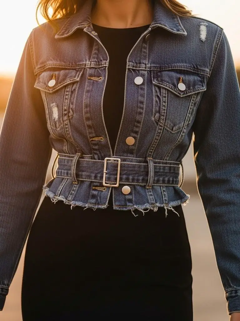 Cropped Denim with Belt Detail