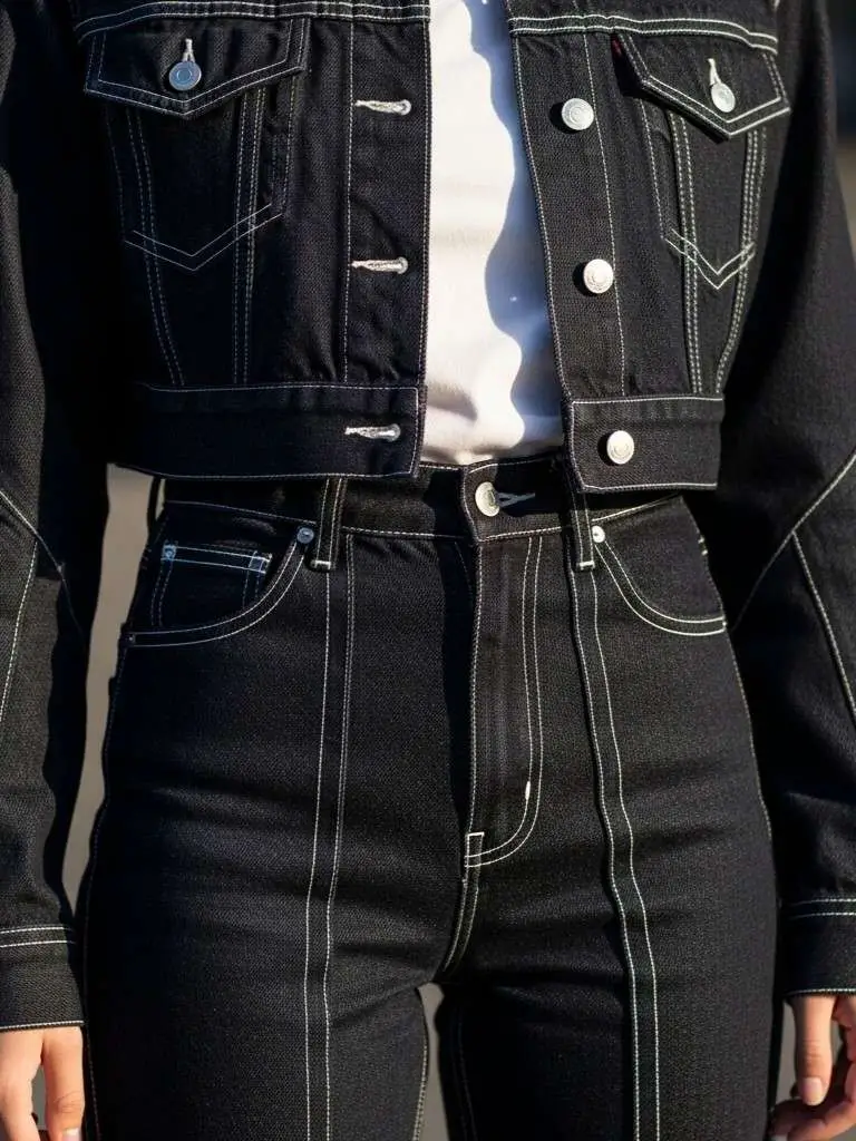 Cropped Denim with Contrast Stitching