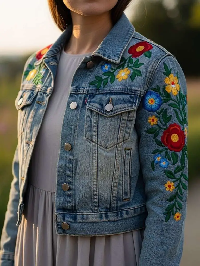 Cropped Denim with Embroidery