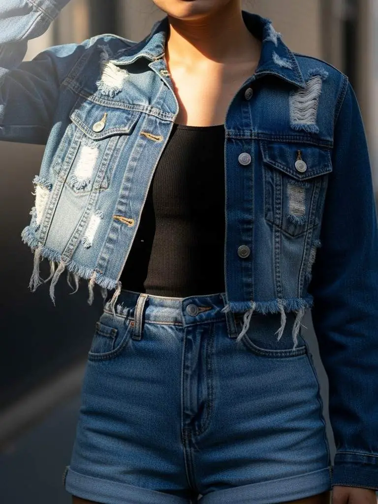 Cropped Denim with Frayed Hem