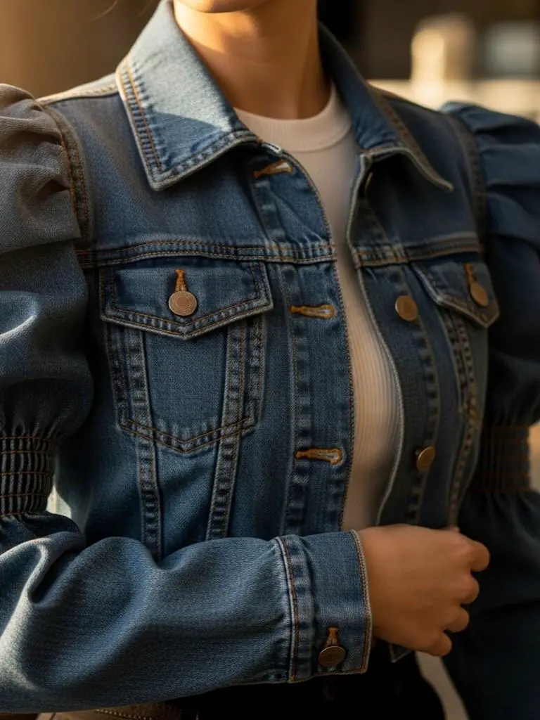 Cropped Denim with Puffed Sleeves