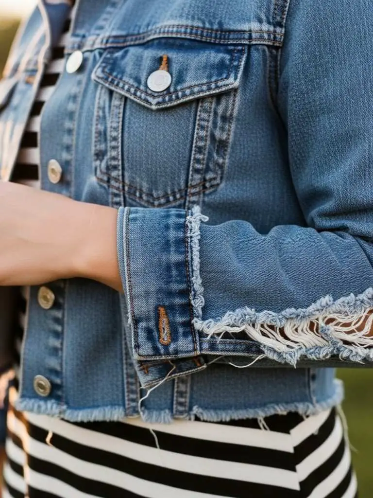 Cropped Denim with Raw Edge Sleeves