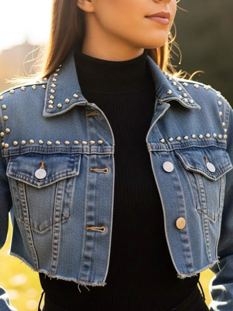 Cropped Denim with Stud Accents
