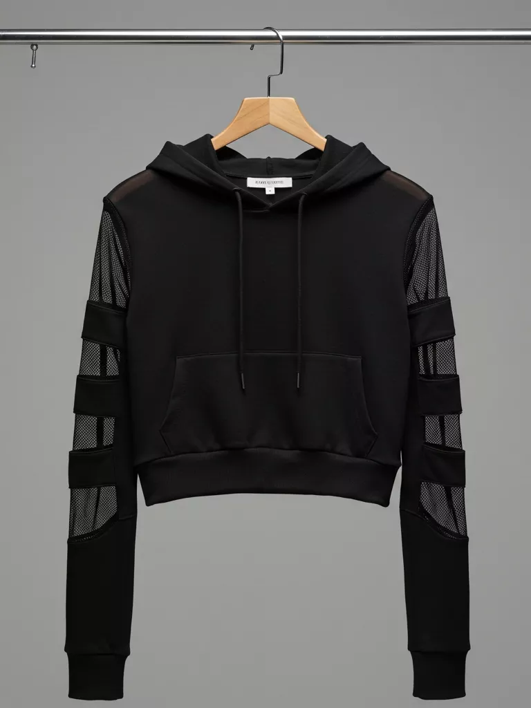 Cropped Hoodie with Mesh Panels