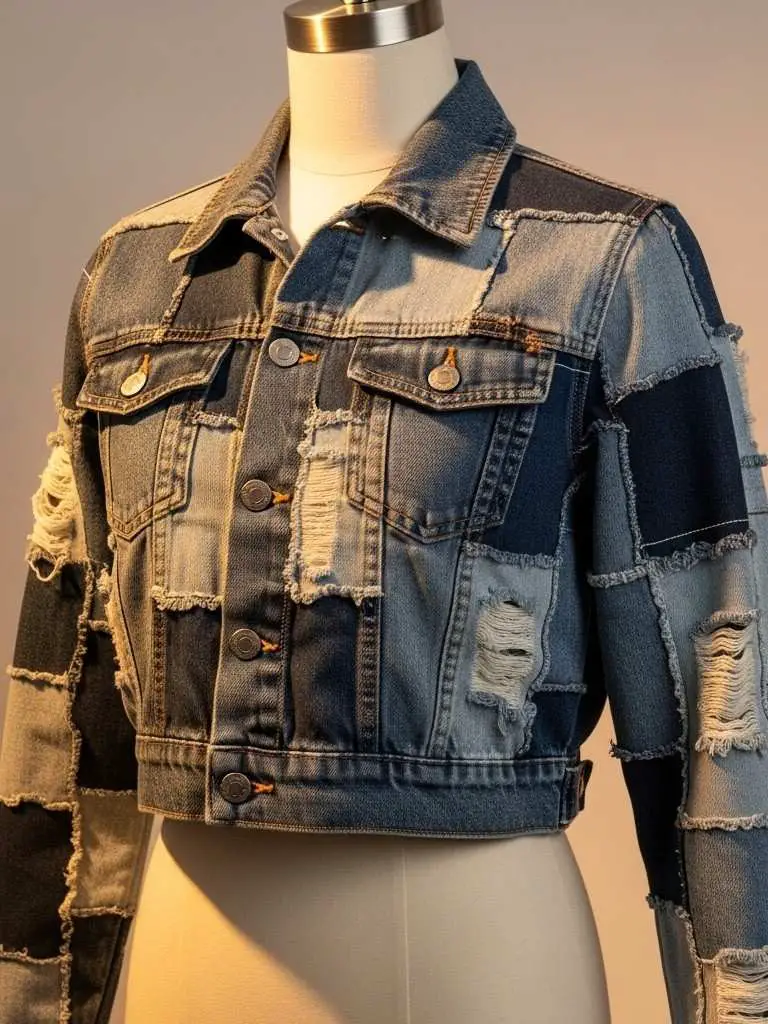 Cropped Patch Denim Jacket