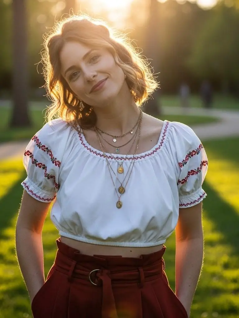 Cropped Peasant Top