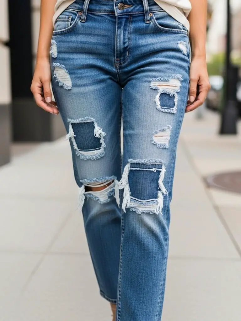 Distressed Patch Jeans