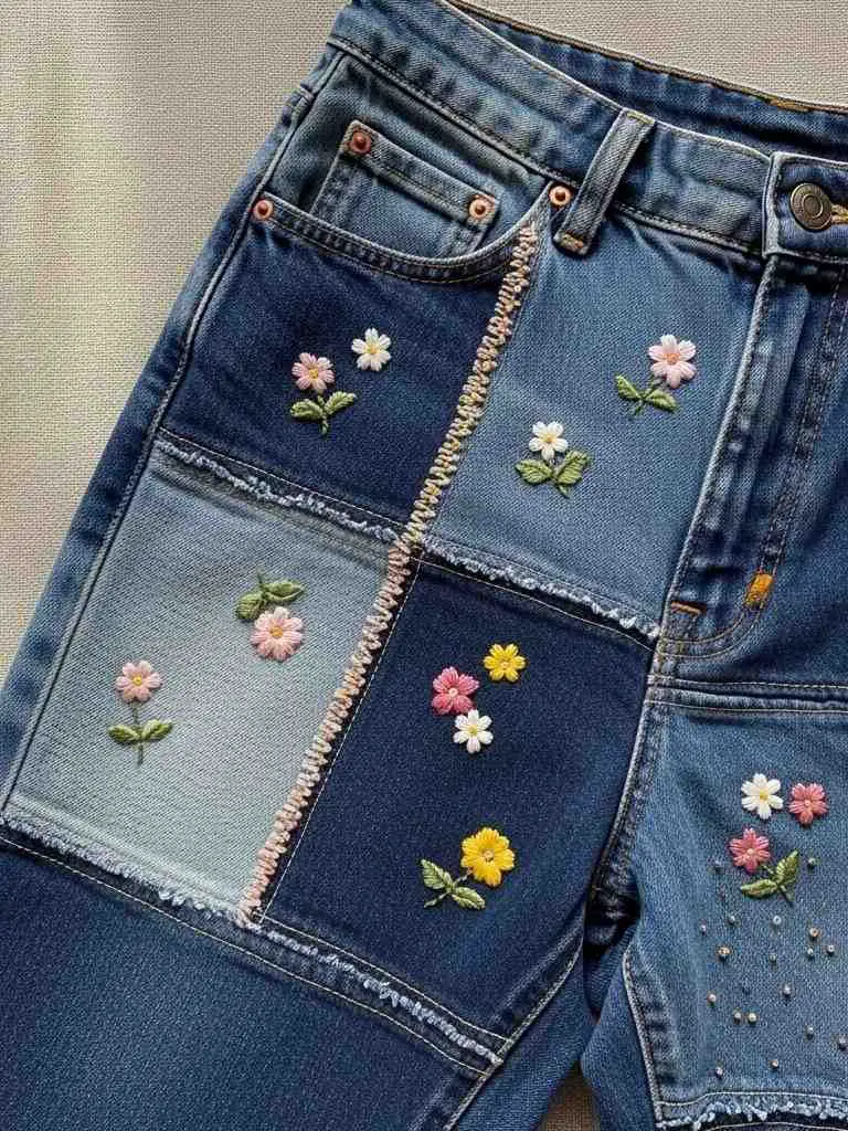 Embellished Patch Jeans