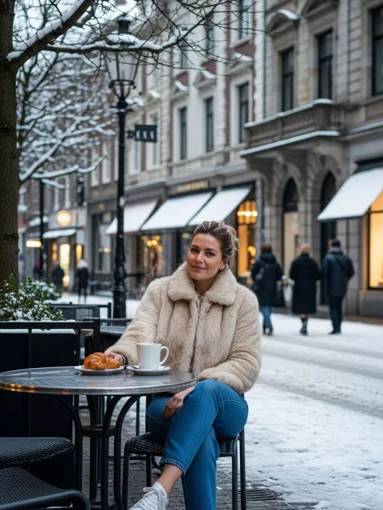 Faux Fur Jacket + Straight Jeans