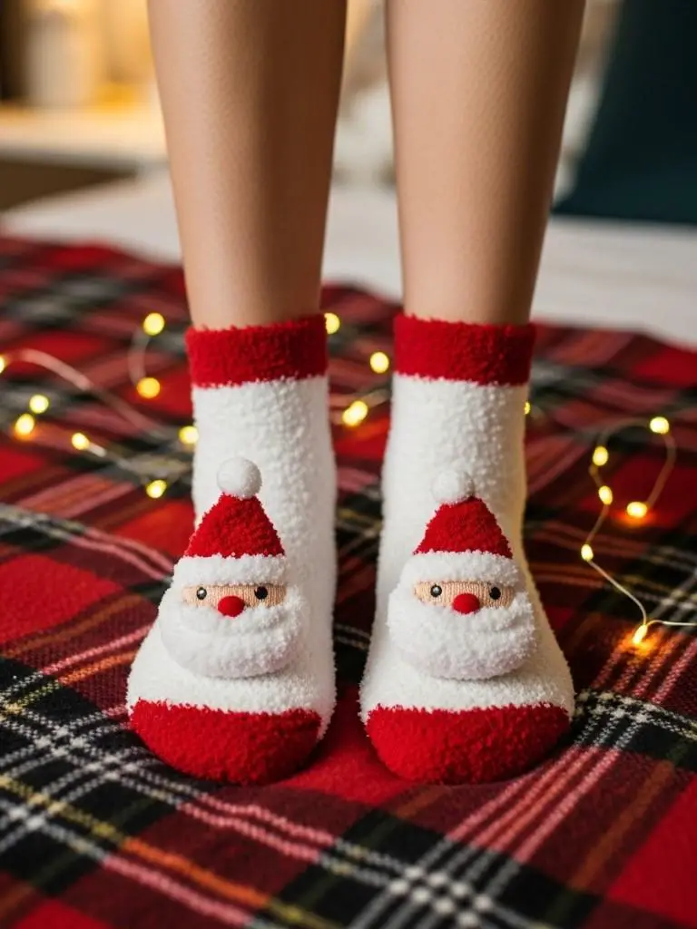 Fuzzy Santa Socks