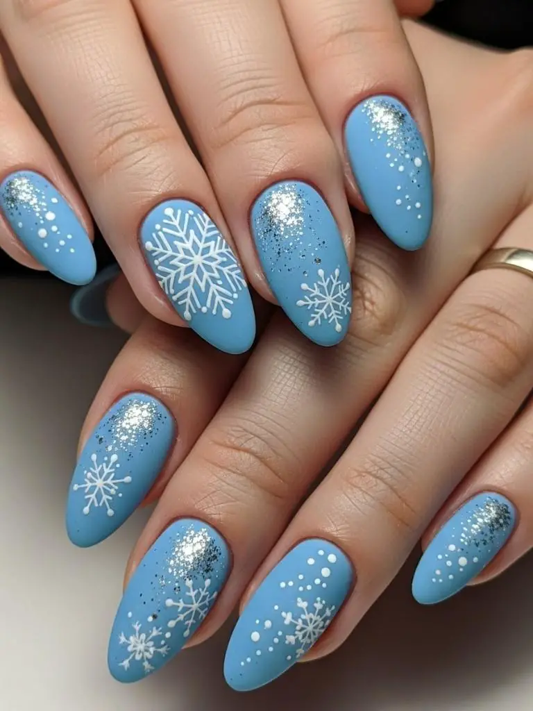 Icy Blue Snowflake Nails