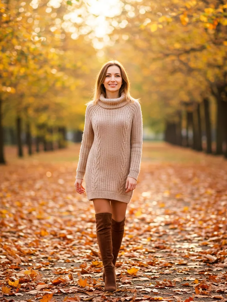 Knit Dress with Knee-High Boots