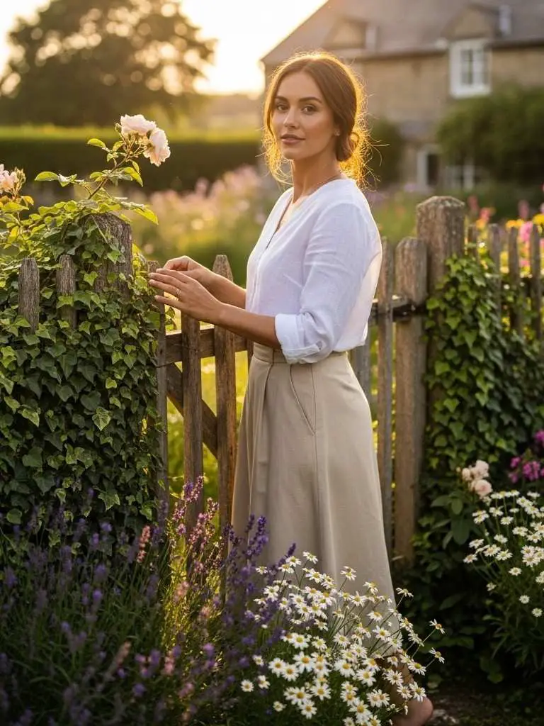 Linen Blouse and Midi Skirt