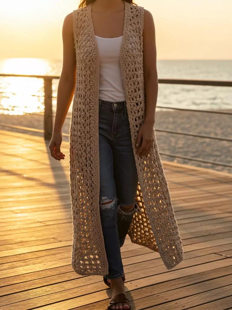 Longline Crochet Vest