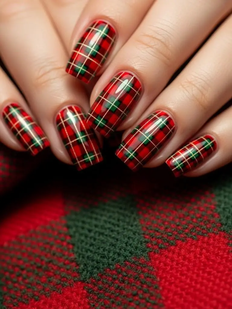 Plaid Christmas Nails