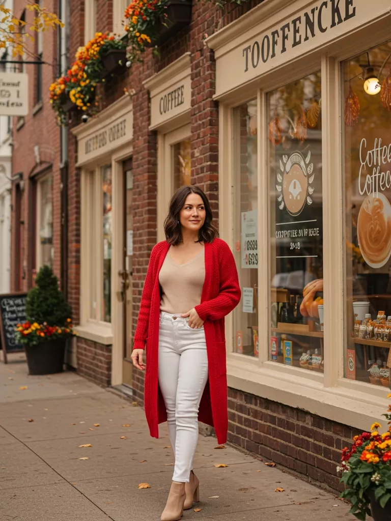 Red Cardigan & Neutral Base
