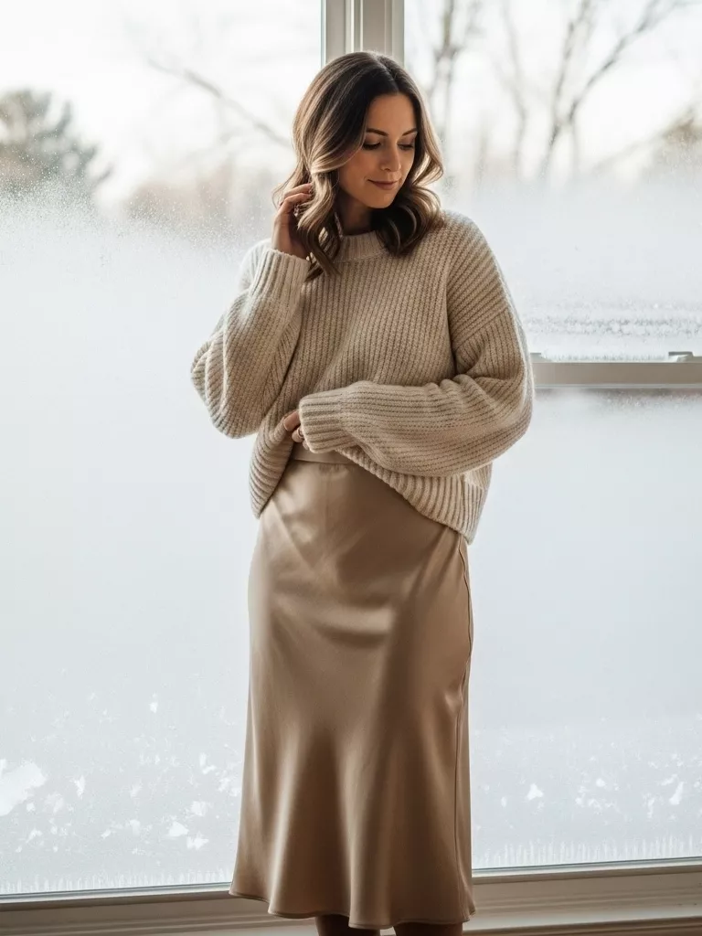 Sweater and Satin Skirt Combo