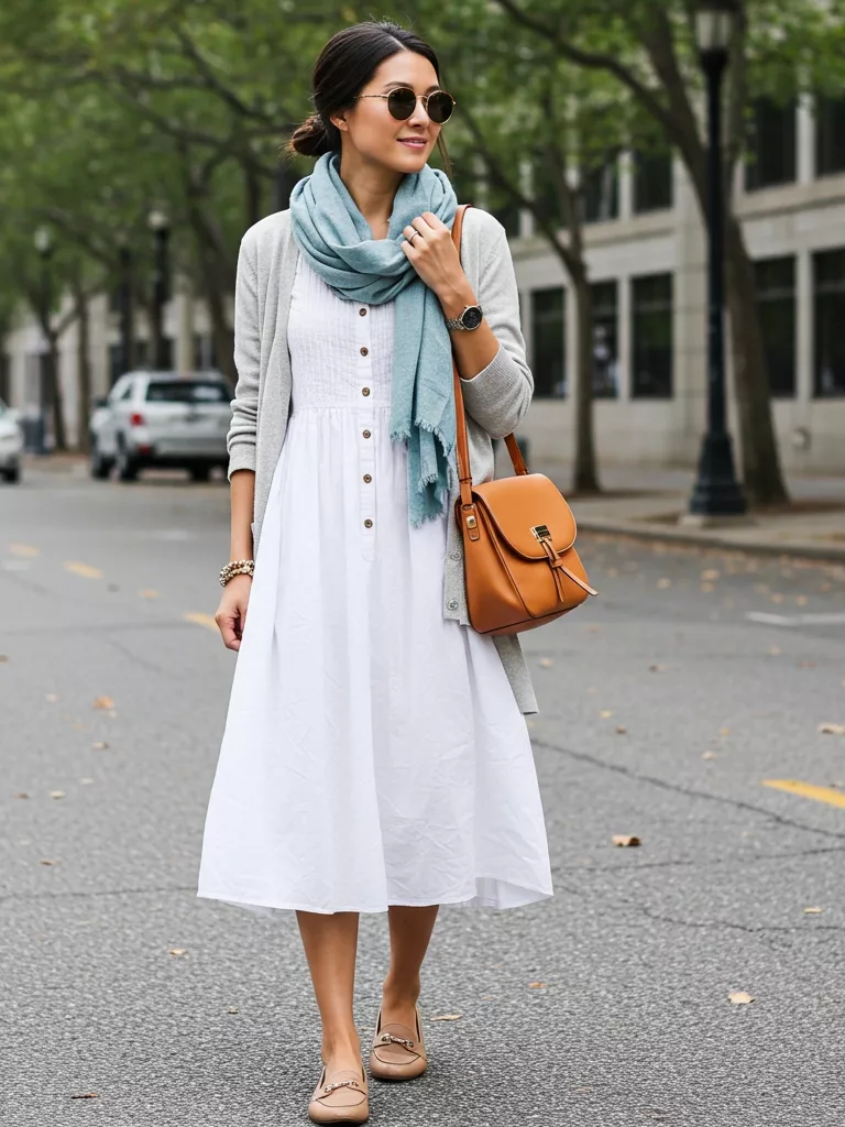 Travel Look Cotton Long Dress + Long Cardigan + Comfy Flats
