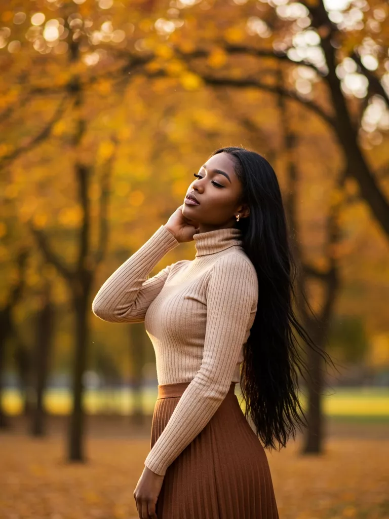 Turtleneck and Midi Skirt