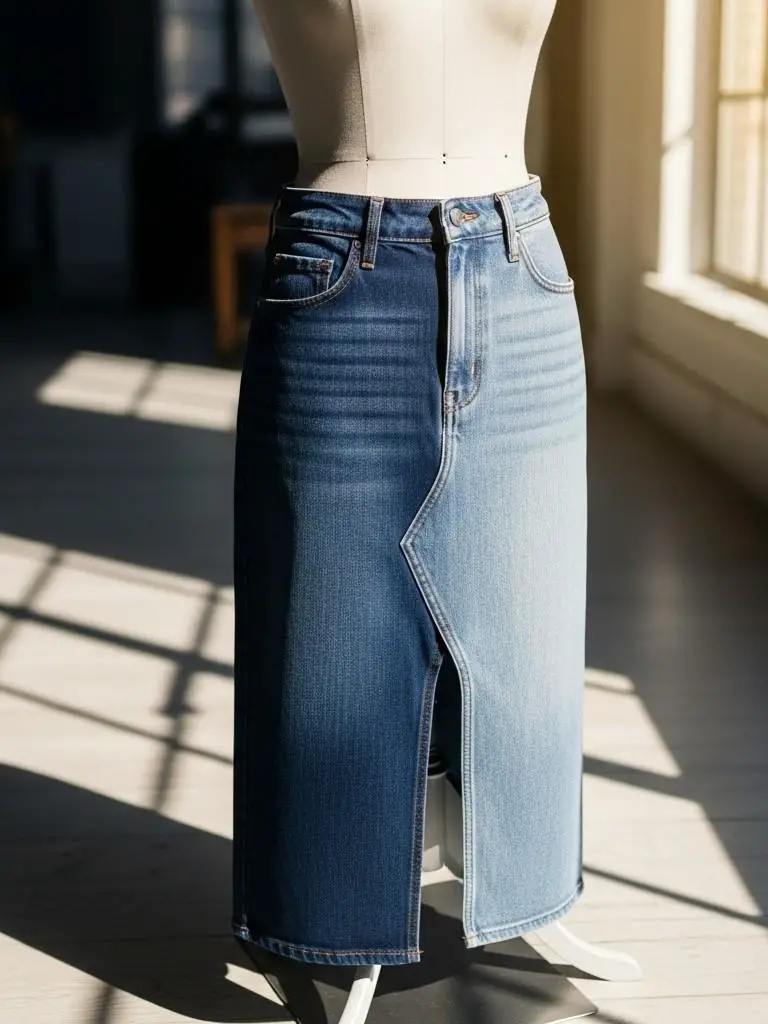 Two-Tone Denim Skirt