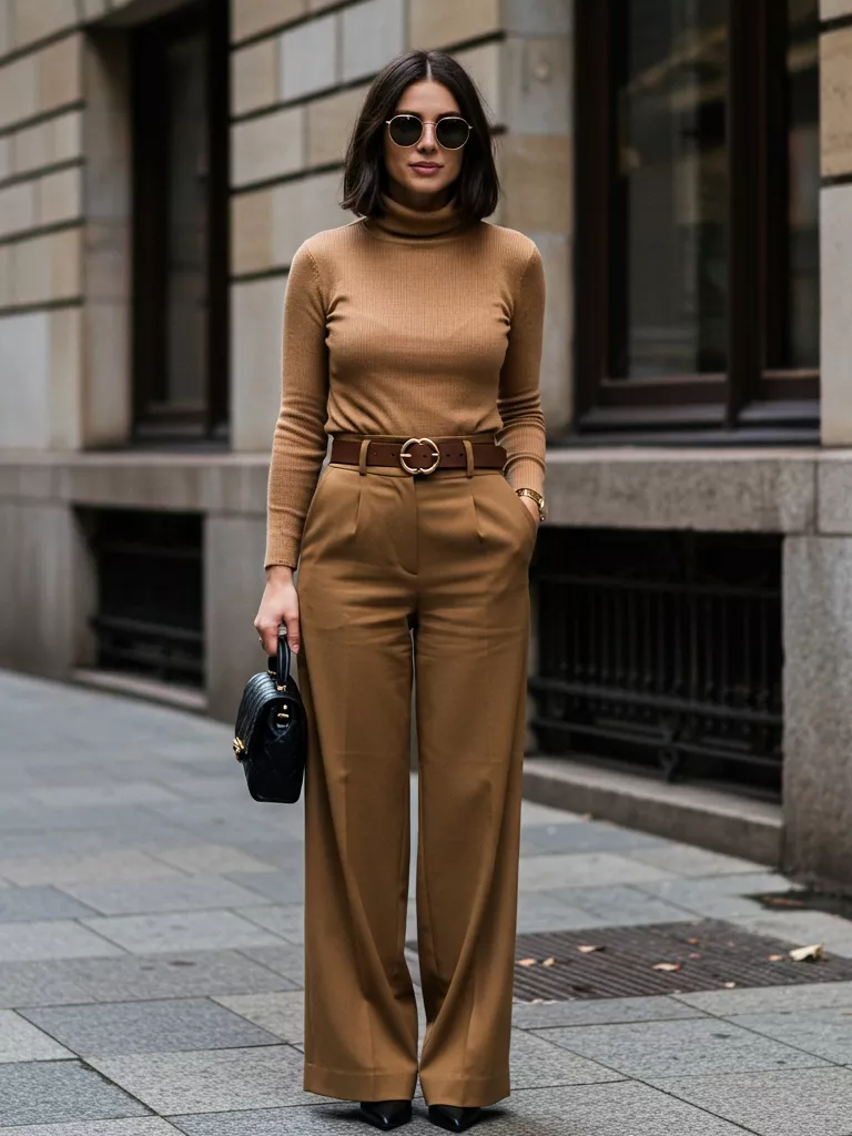 Wide-Leg Trousers + Turtleneck + Loafers