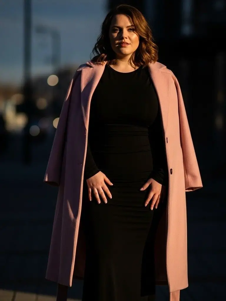 Black Bodycon Dress & Pink Coat