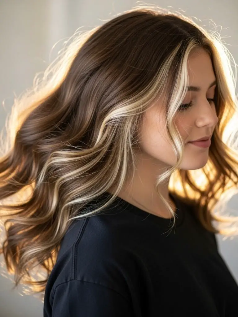 Brown With Blonde Peekaboo Highlights