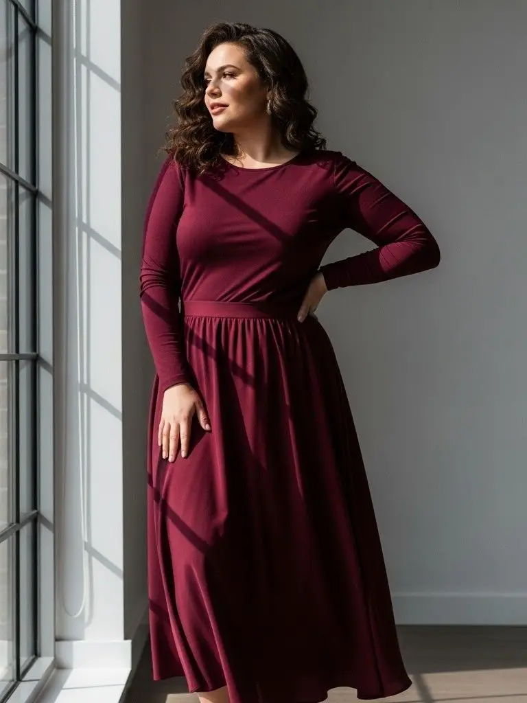 Burgundy Skirt & Fitted Long Sleeve