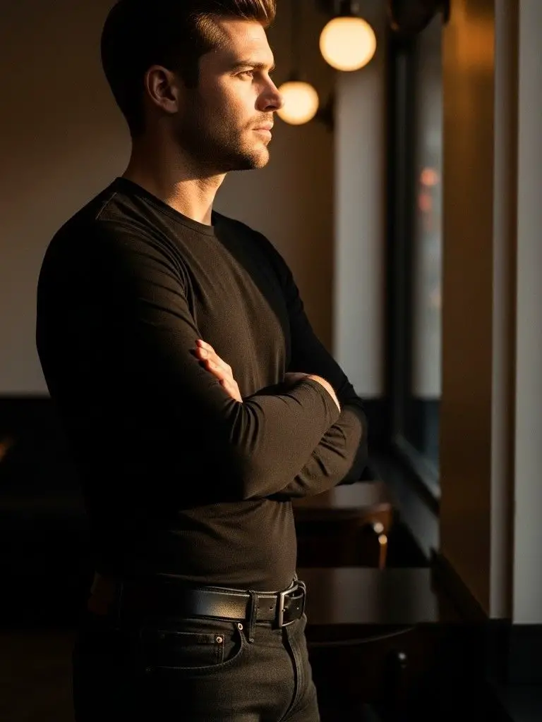 Classic Black Shirt & Dark Jeans