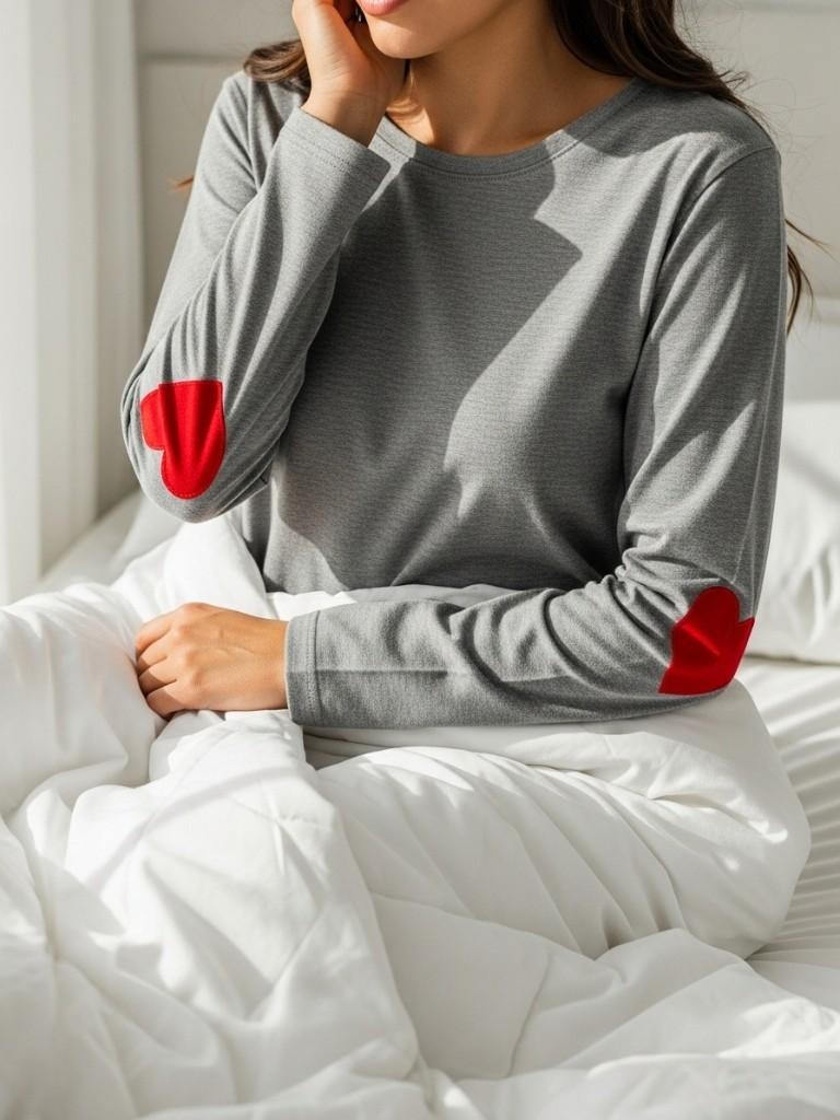 Cozy Long-Sleeve Heart Patch Tee