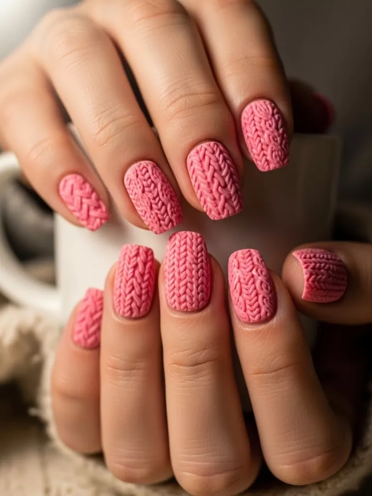 Cozy Sweater Pink Nails