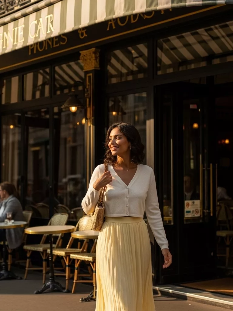 Cropped Cardigan With a Pleated Skirt