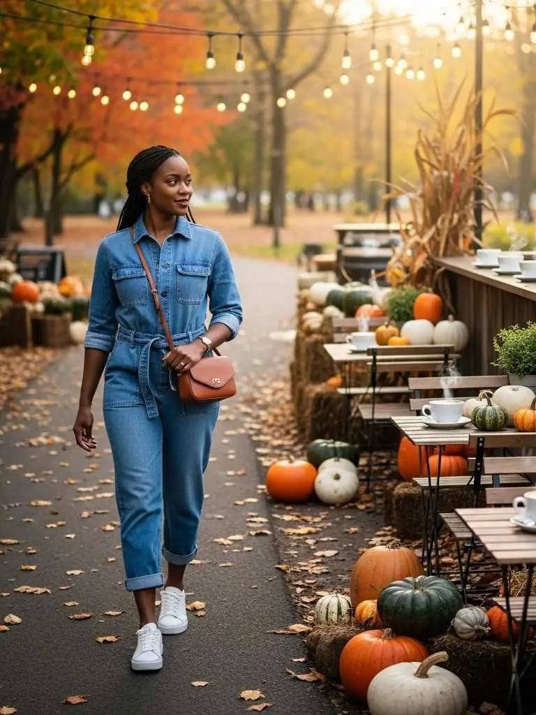 Denim Jumpsuit with Sneakers