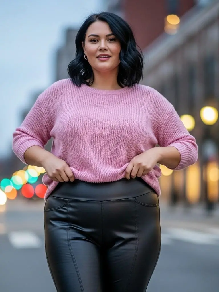 Faux-Leather Leggings & Soft Pink Top